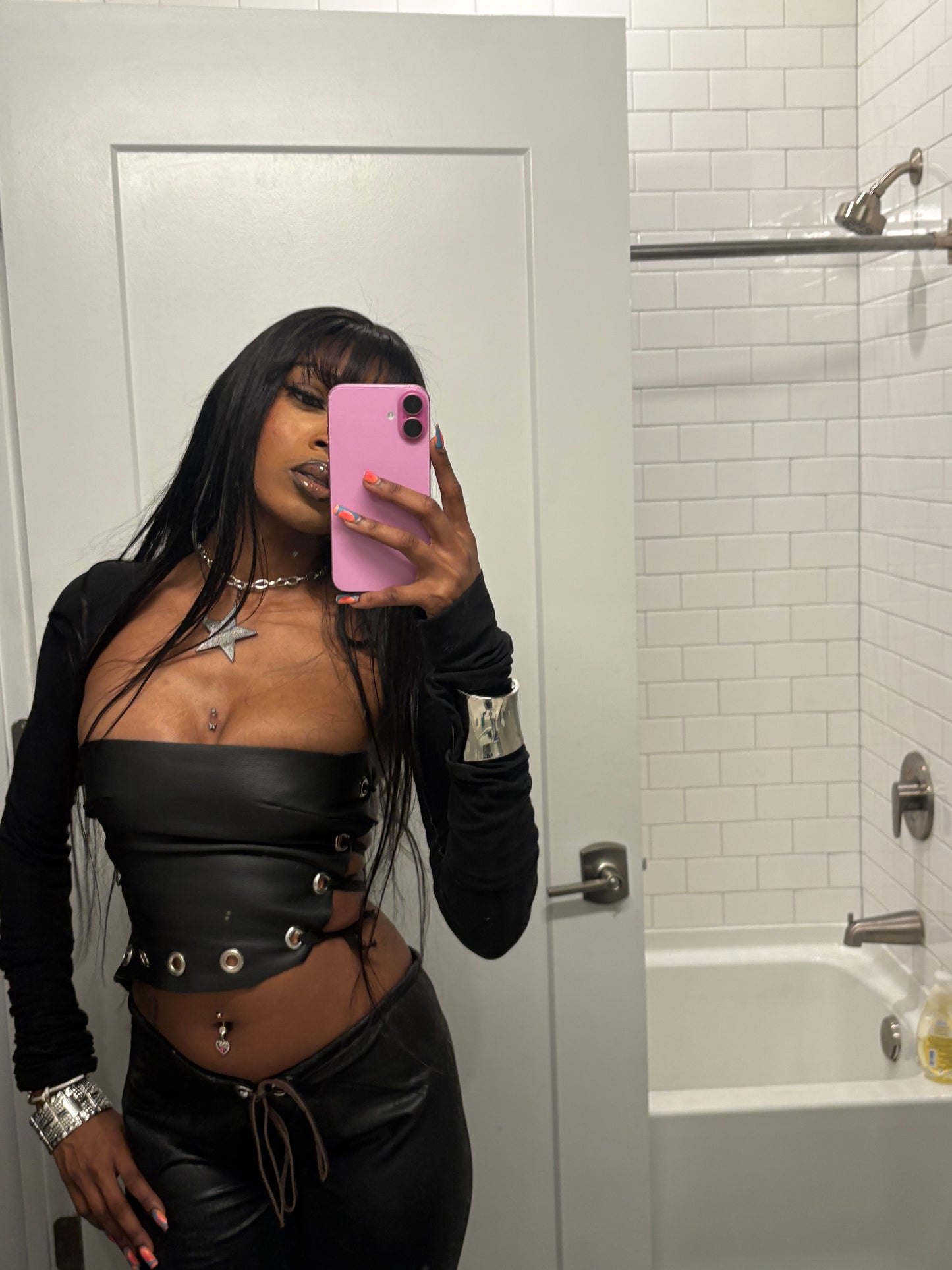 Leather Lace Top